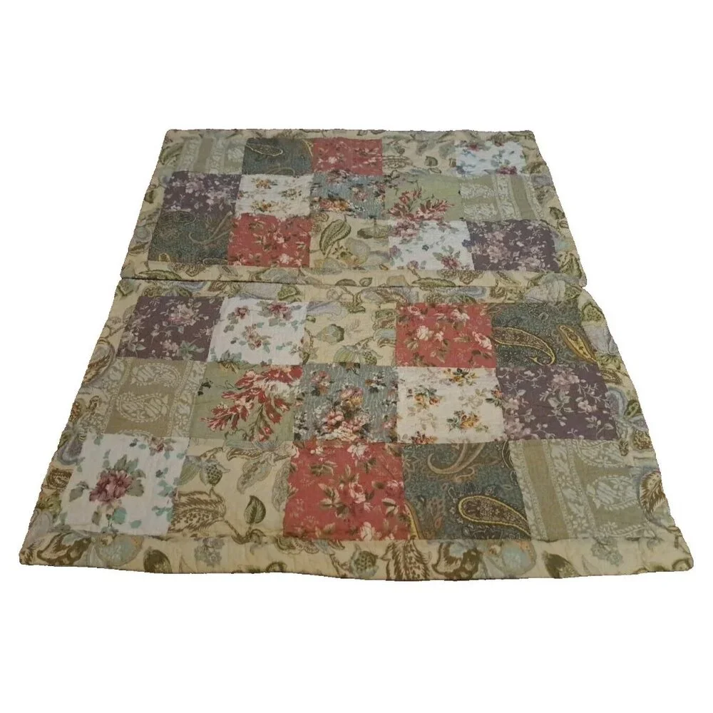 Quilted King Pillow Shams Patchwork Floral Paisley Lotus Flower Cotton Tie Back